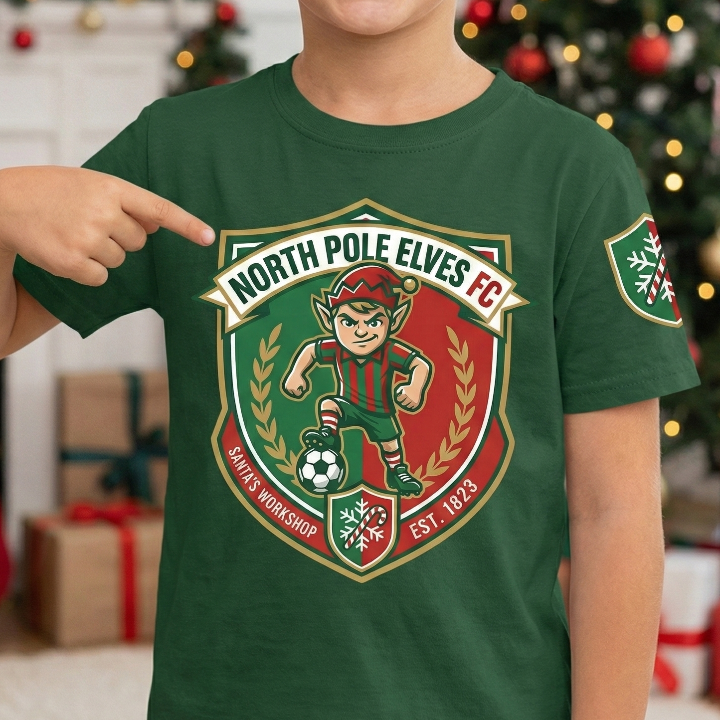 Elves FC, A Christmas themed T-Shirt for Young Soccer Stars